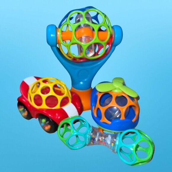 Lot of 4 OBall Toys Helicopter Rattle Car High Chair Ball Toy Toddler/Baby B9 - Picture 1 of 3
